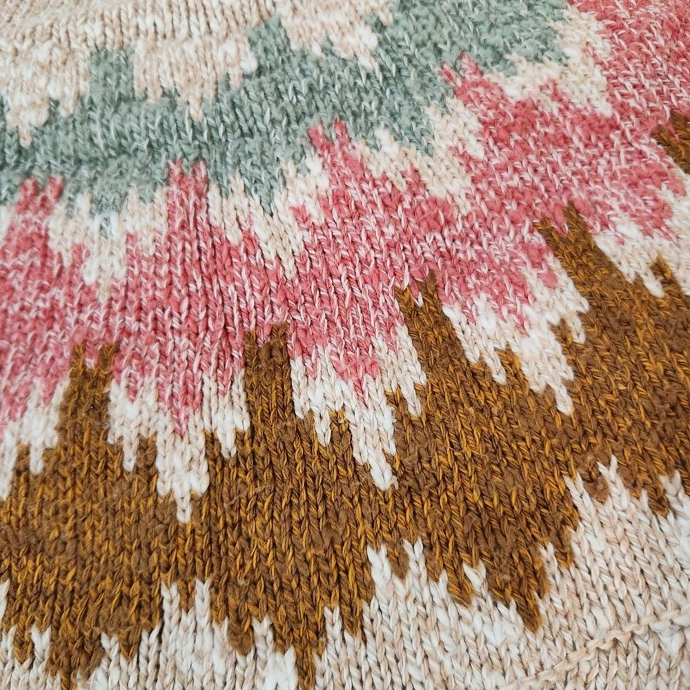 L.L. Bean Women's Cotton‎ Ragg Sweater Large Funnel Roll Neck Fair Isle Beige - Picture 11 of 11